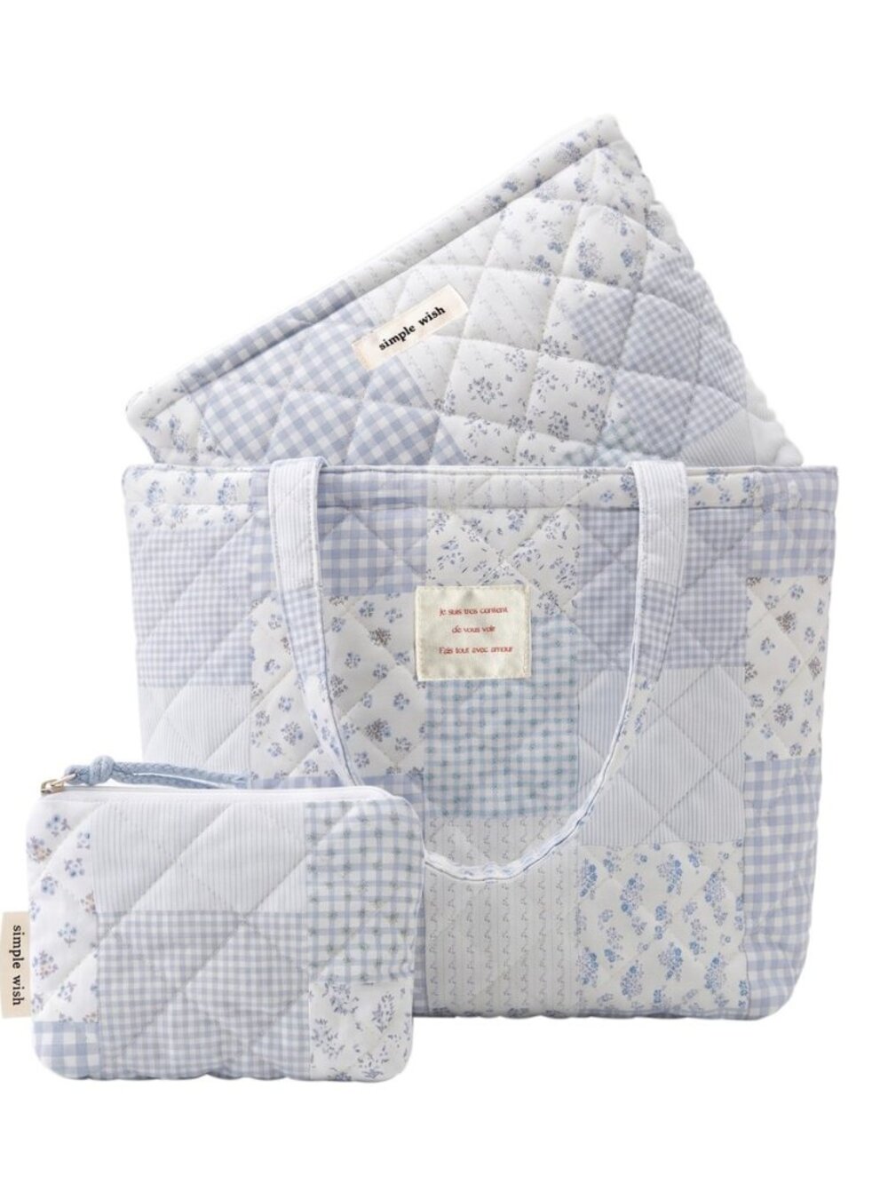 Floral Quilted Cotton Shoulder Bag Set 3-in-1 Handbag with Matching Mini Pouch